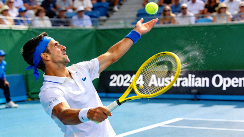 网球大满贯比赛直播画面 - 德约科维奇在澳网赛场发球